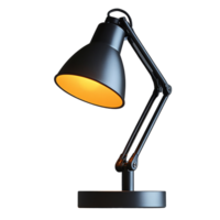 Robust desk lamp with black metal finish, pivoting arm, and industrial style. Functional and stylish, perfect for an office or studio png
