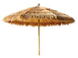 A thatched umbrella with a bamboo pole, ideal for creating a relaxing, exotic atmosphere by the water png