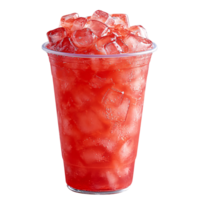 Plastic cup filled with bright red, iced beverage, creating a refreshing, vibrant appeal with a hint of summer vibes png
