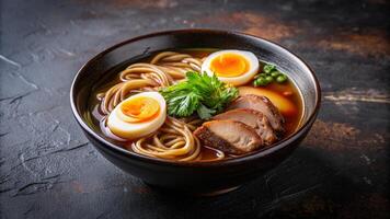 Japanese ramen with pork and eggs photo