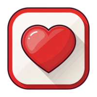 Icon of a red heart in a square button with a shadow effect. Simple and impactful, conveying warmth, love, or positivity png