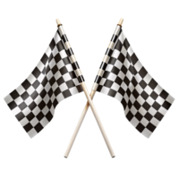 Two crossed black-and-white checkered flags, symbolizing a racing finish line, with sturdy wooden handles, conveying energy and triumph png