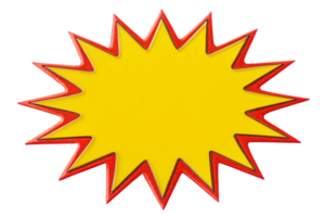 A bright yellow starburst with a red outline, designed in a comic style. Bold and energetic, ideal for emphasizing messages png