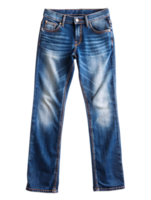 A pair of classic blue jeans with light distressing, adding a casual, worn-in look perfect for relaxed, everyday style png