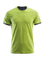 A lime green t-shirt with a soft fabric texture and gray inner lining around the neckline and sleeves, suggesting casual comfort png