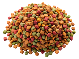 A colorful pile of dog kibble in various shapes and colors, suggesting a mix of flavors and nutrients for pets png
