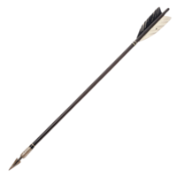 An arrow with contrasting black and white feathers, coupled with a precise, sharp metallic tip, embodying elegance and utility png