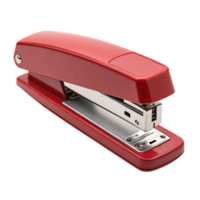 A red stapler, slightly different angle, showcasing its glossy finish and streamlined, ergonomic build png