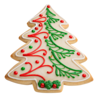 Christmas tree cookie decorated with alternating red and green swirls and dotted ornaments, creating a festive, decorative holiday look png