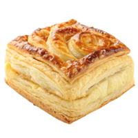 A layered square pastry with intricate folded dough patterns on top, creating a visually appealing and appetizing treat png