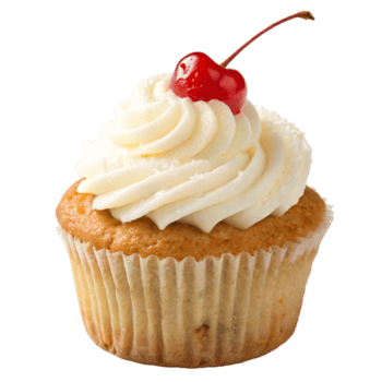 A cupcake with creamy frosting and a red cherry, slightly different in angle and texture, adding a playful sweetness png