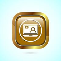 lectures icon design illustration, conference icon, Online seminar sign, Gold color square button design vector