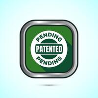 Patent pending icon design illustration, patent pending logo, badge, seal emblem, Green shadow button design vector