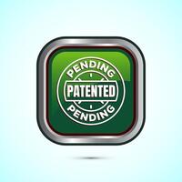 Patent pending icon design illustration, patent pending logo, badge, seal emblem, Green color square button design vector