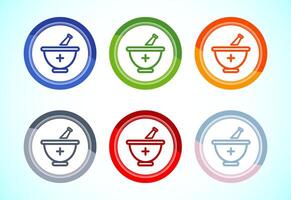 Mortar and pestle icon design. Pharmacy sign symbol for app, website, and logo. 6 color button design set vector