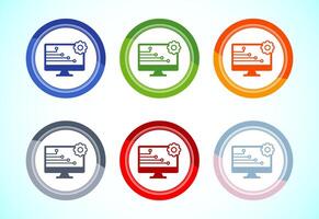 Information technology icon illustration. Digital tech icon, 6 color button design set vector