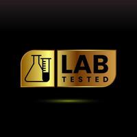 Lab tested icon. Laboratory testing product quality certificate symbol, Clinically certified, Gold color vector