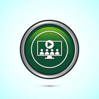 lectures icon design illustration, conference icon, Online seminar sign, Green color round button design vector