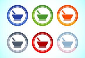 Mortar icon illustration. Pharmacy sign symbol for app, website, and logo. 6 color button design set vector