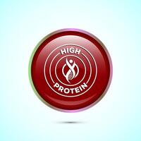 High protein icon, High protein label design for packaging, Nutrition healthy eating badge, Red color round button design vector
