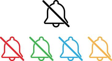 Colorful notification off icon set in different colors . Silent notification icon . No bell icon . illustration vector