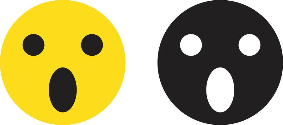 Black and yellow surprise emoji icon set . Wow icon . Surprised face icon