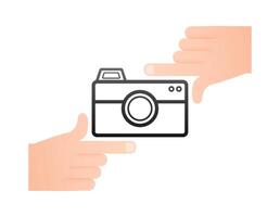 Two hands framing a camera icon, taking a photo concept vector