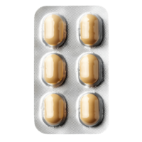 Packet of Pills with Silver Wrapper Resting on Transparent Background png
