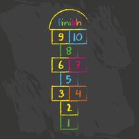 Hopscotch Game Symbol of Childhood. Childrens game drawn with chalks.playground with numbers vector