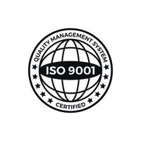 ISO 9001 certified label, illustration. Iso 9001 standard certified icon on white background. vector
