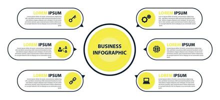 Cyclic diagram infographic with circles. Modern infographic design template with 6 options, steps or parts. Flat illustration for business presentation. Eps 10 vector