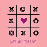 Tic tac toe game with cross and heart sign mark Happy Valentines day card Red Flat design illustration eps 10 vector
