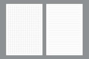 Set of realistic illustration of blank sheets of square and lined paper from a block isolated vector