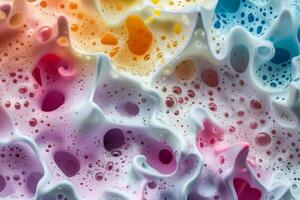 A vibrant mixture of soap bubbles creates an intricate abstract pattern, showcasing a blend of colors and textures in a mesmerizing formation photo