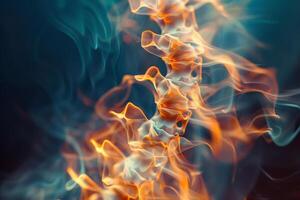 This artwork features a vibrant and flowing depiction of a spine made of flames, emphasizing movement and energy with a contrast of warm and cool colors photo