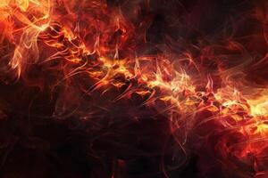 Bright flames twist and turn against a black backdrop, forming dynamic, swirling patterns that evoke energy and movement in this striking abstract display photo