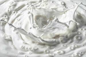 A creamy liquid splashes dynamically, creating wave-like patterns and droplets. The texture showcases the vibrant energy of cooking in a modern kitchen photo