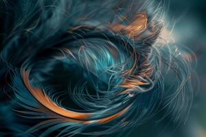 Colorful, swirling strands create a captivating abstract design with intricate textures. The vibrant colors blend seamlessly, showcasing artistic movement and depth photo