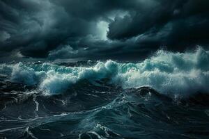 A stormy ocean with dark clouds and waves photo