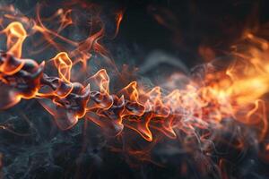 A vibrant depiction of a spine formed from fire trails intertwining with smoke, creating an energetic visual effect against a dark backdrop photo