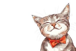 A cat with a red bow tie is smiling photo