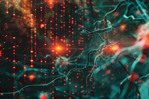 Neurons with glowing dots photo