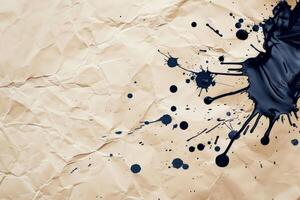 A black paint splatter on a crumpled paper photo