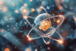 An image of an atom with a glowing light photo