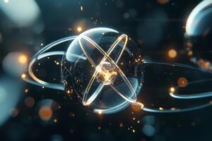 Abstract background with glowing lights and a glowing atom photo