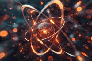An abstract image of an atom with glowing lights photo