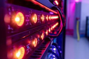 A row of computer servers with lights on them photo