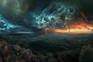 A stormy sky with a lightning bolt coming out of it photo