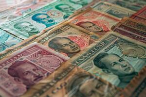 A pile of old currency notes photo