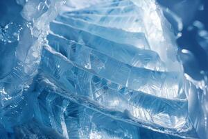 The image is of a frozen waterfall with ice crystals on it photo